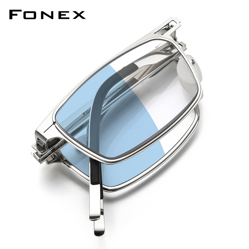 FONEX photochromic azul dobrável óculos de leitura homem mulher portátil hyperopia screwless anti azul bloqueio leitor óculos lh016