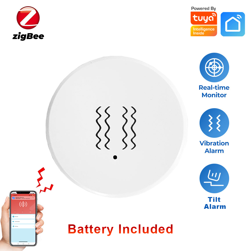 Sensor de vibración inteligente Tuya Zigbee, Detector de inclinación, protección de seguridad para el hogar, aplicación Smart Life, Monitor en tiempo Real, notificación de alarma