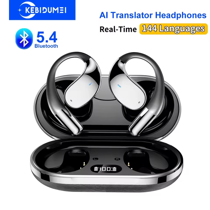 Fones de ouvido tradutor AI 3 em 1, 140 idiomas, tradução em tempo real, cancelamento de ruído, Bluetooth, sem fio, tradução