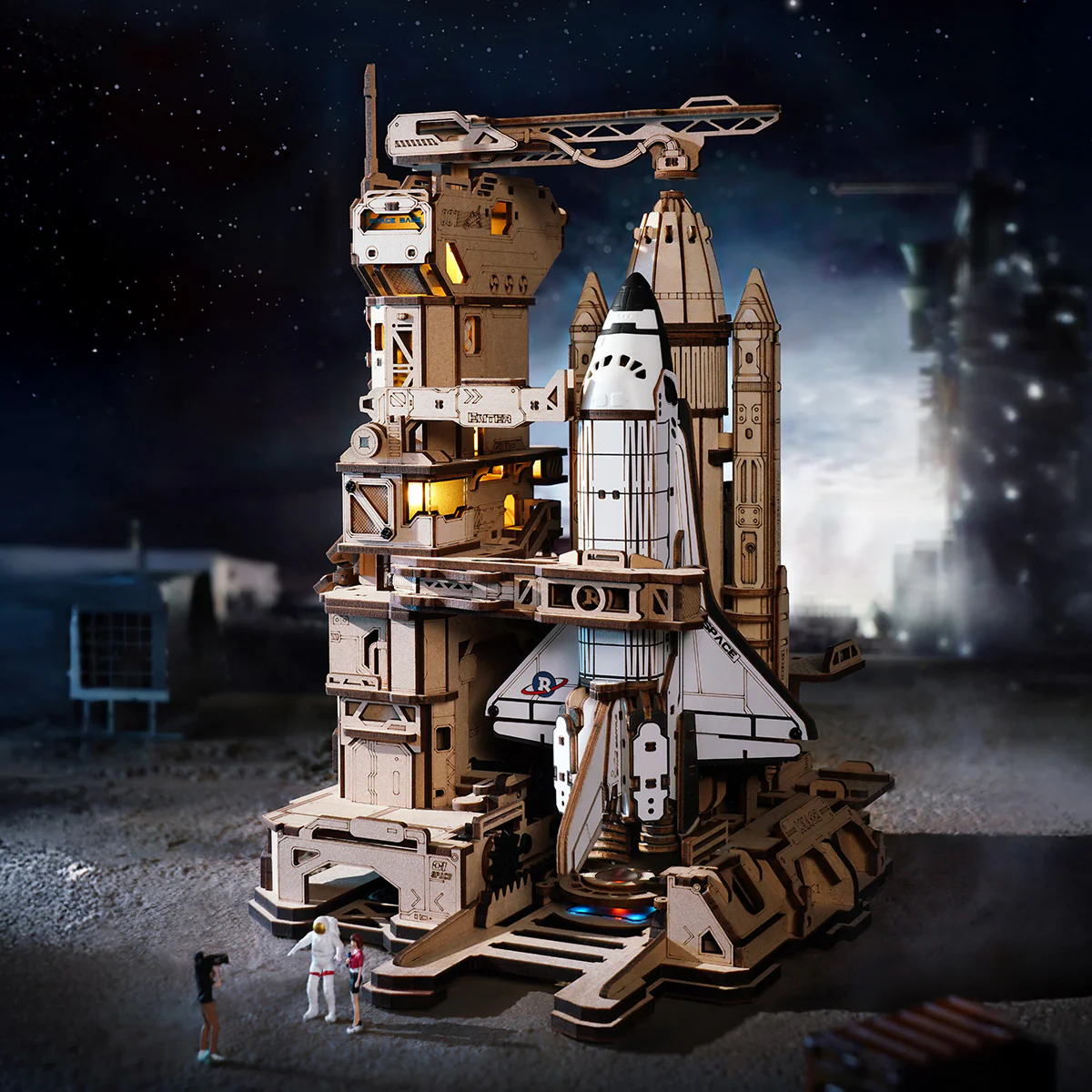 Robotime Space Shuttle 3D деревянная головоломка движущаяся ракетная башня с подсветкой Механическое здание STEM Проект для взрослых подростков