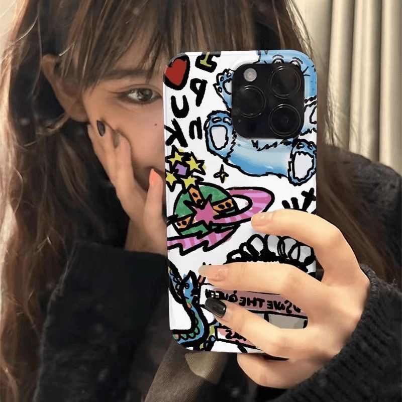 Mode Graffiti Art Telefoonhoesje voor iPhone 16 15 14 13 12 11 Pro Max X XS XR XS Max 7 8 Plus Glanzende Film Harde PC Cover