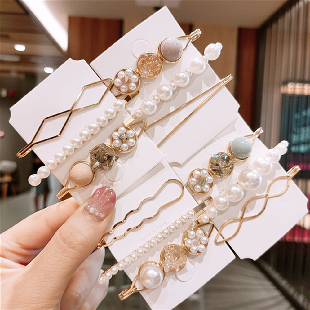 3 teile/satz Perle Strass Haar Clip für Frauen Ausgehöhlte Geometrie Pony Haarnadel Süße Headwear Haar Zubehör für Mädchen