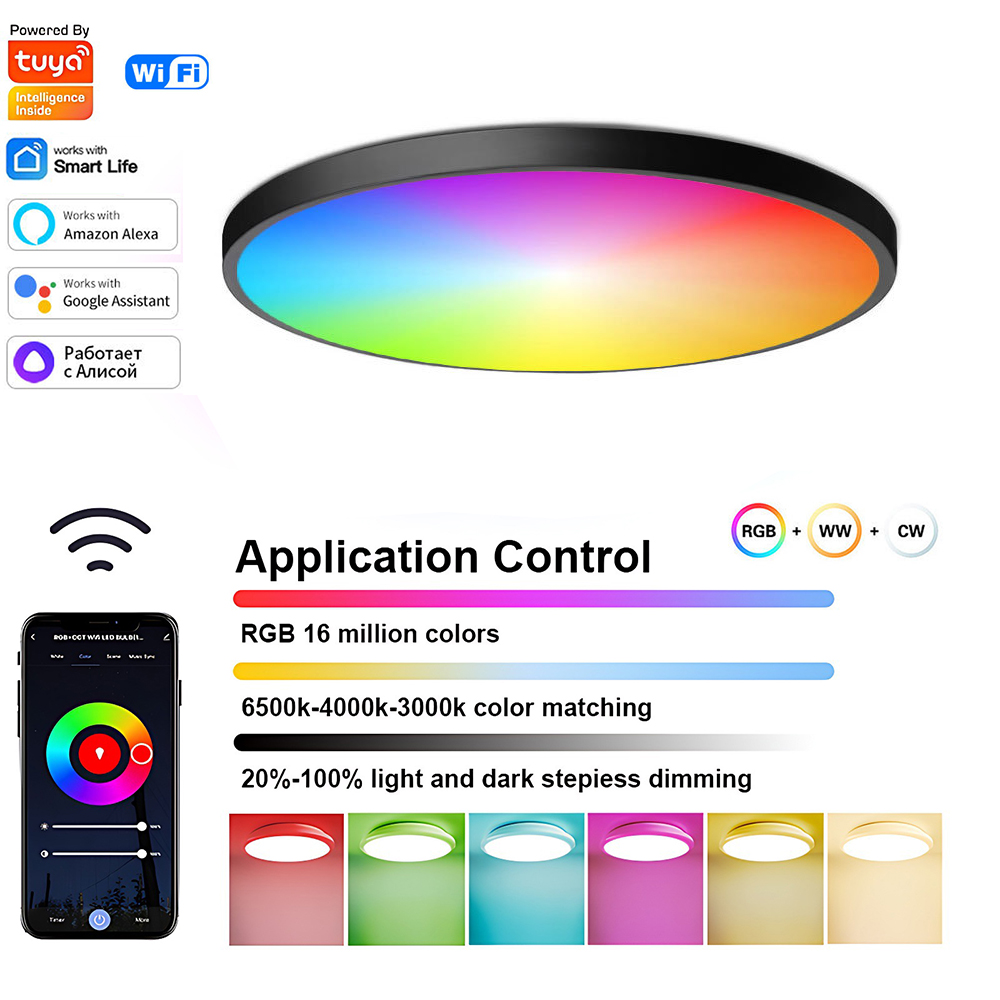 24W Tuya plafonnier Wifi Bluetooth AC85-265V RGB WW CW salon décoration lampe à LED vie intelligente APP avec Alexa Google Home