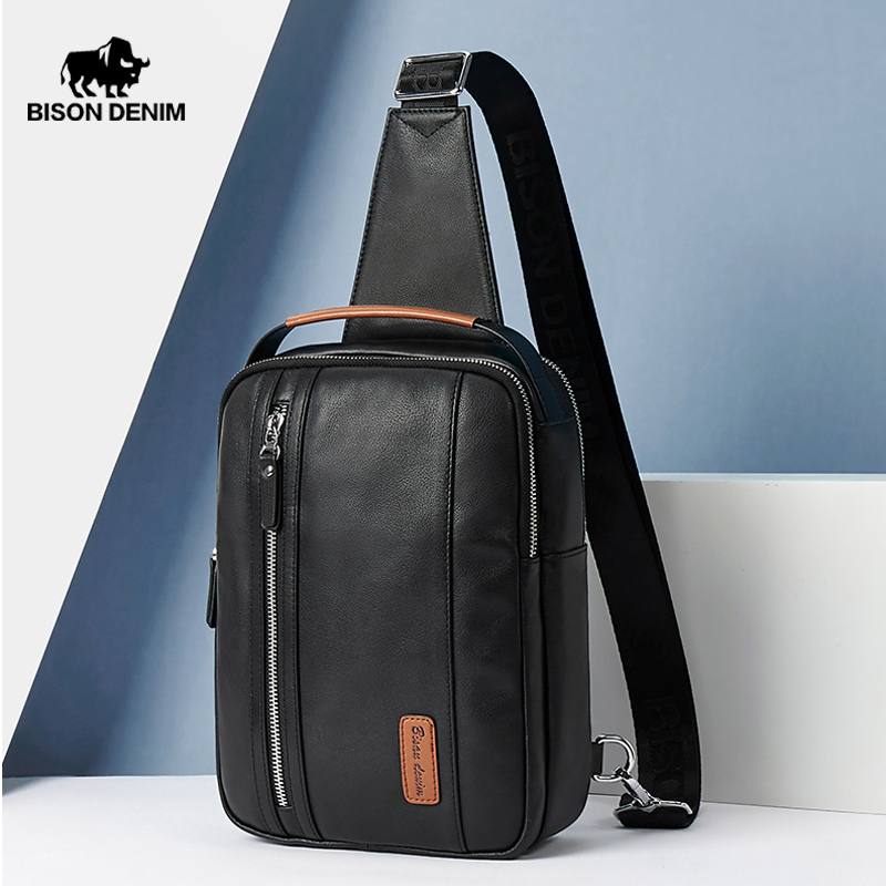 BISON DENIM Ontwerp Echt Leer Heren Borsttassen Casual Mannen Schoudertassen Fashion Pack Grote Capaciteit Zakelijke Tas N20139-1