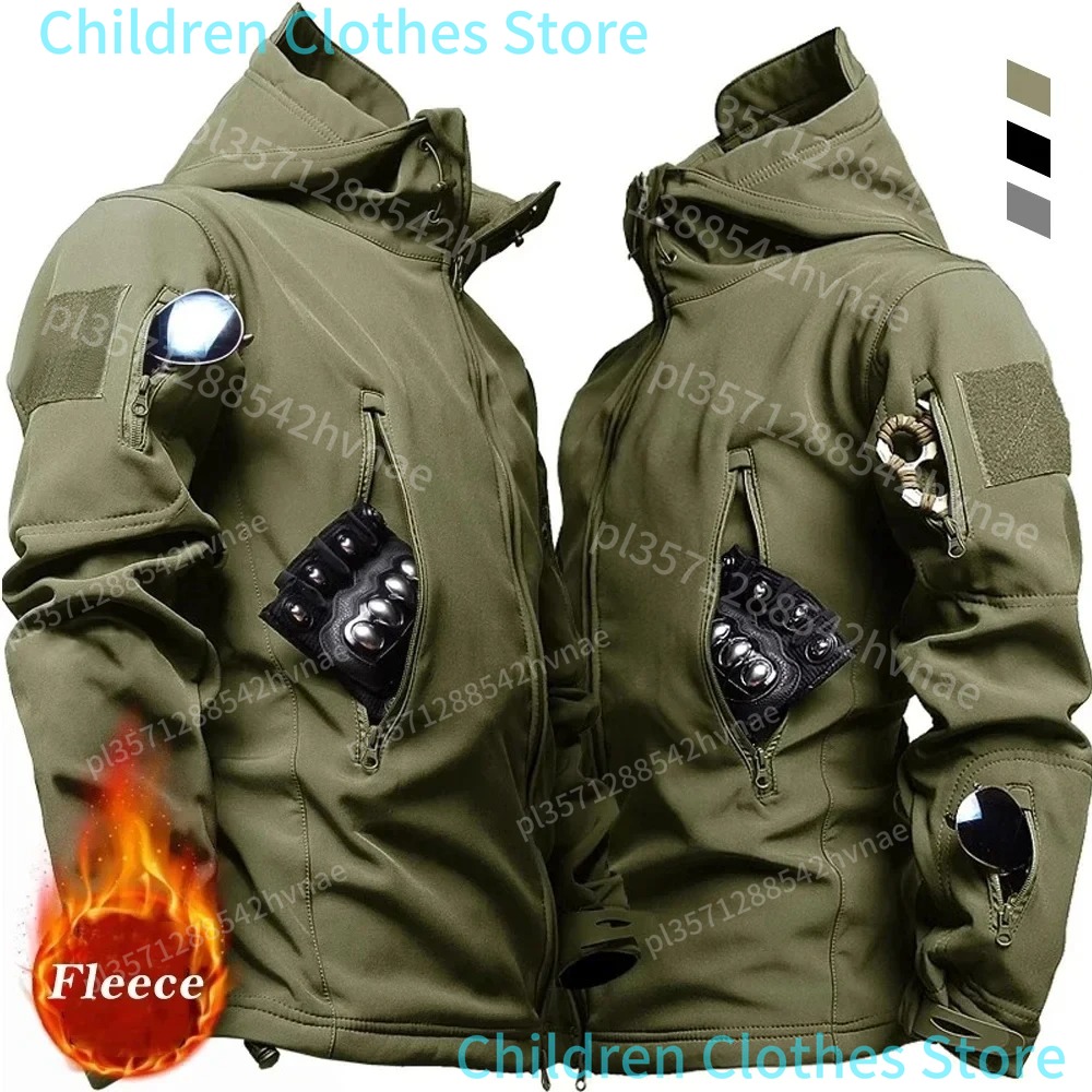 Militar de piel de tiburón Soft Shell Chaquetas Hombres Táctica a prueba de viento chaqueta impermeable hombres Ejército Chaquetas de combate para hombre con capucha Bomber Abrigos