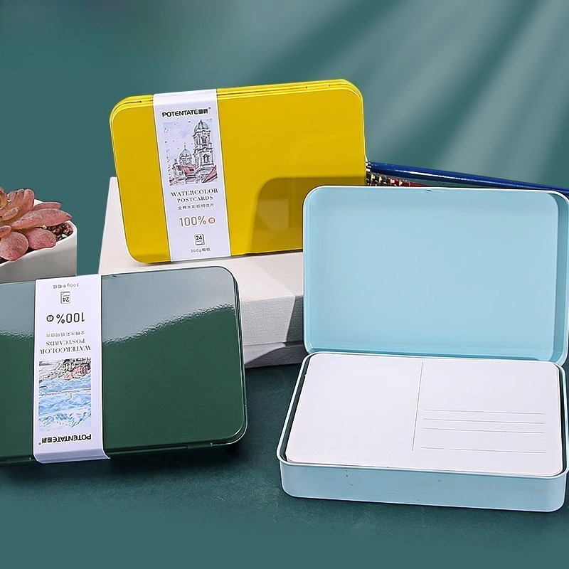 Professional Watercolor Paper Card Postcard Tin Box Artist-grade Cotton 300g Fine/Medium/Coarse Grain Travel Sketch Art Supplies