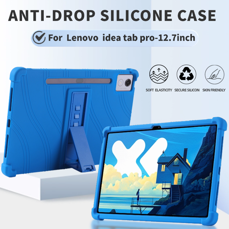 Odporne na wstrząsy etui na tablet Lenovo Idea Tab Pro 12.7 Xiaoxin Pad Pro 12.7 TB373FU TB375FC, miękka silikonowa obudowa ochronna ze stojakiem