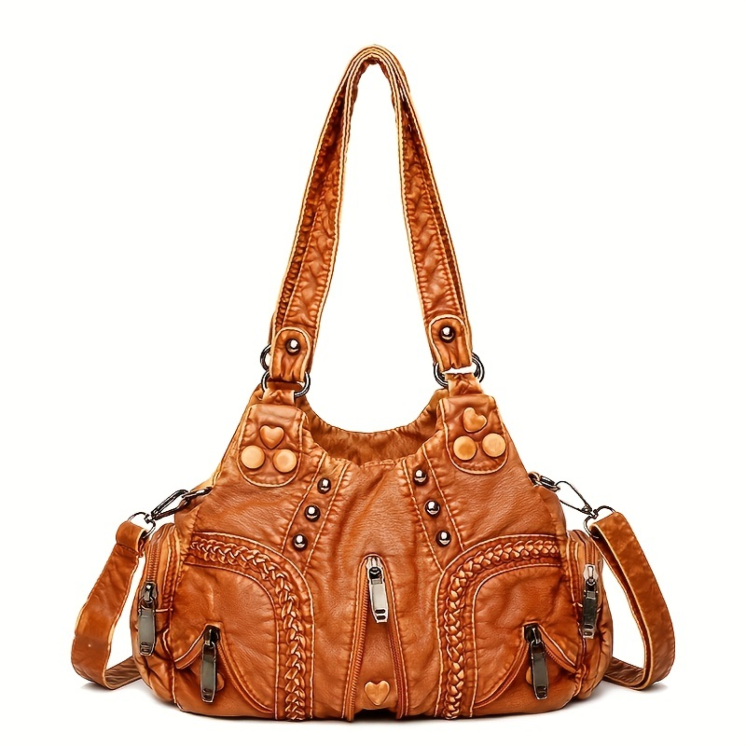 Bolsa vintage com decoração cravejada de couro PU – Bolsa feminina colorblock crossbody