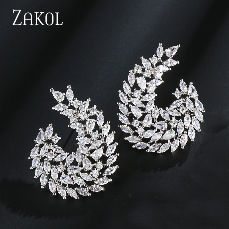 ZAKOL หรูหรา มาร์ควิส คัท คิวบิกเซอร์โคเนียรูปตัว C ต่างหูสำหรับผู้หญิงงานแต่งงานแฟชั่นเครื่องประดับเรขาคณิต EP2139
