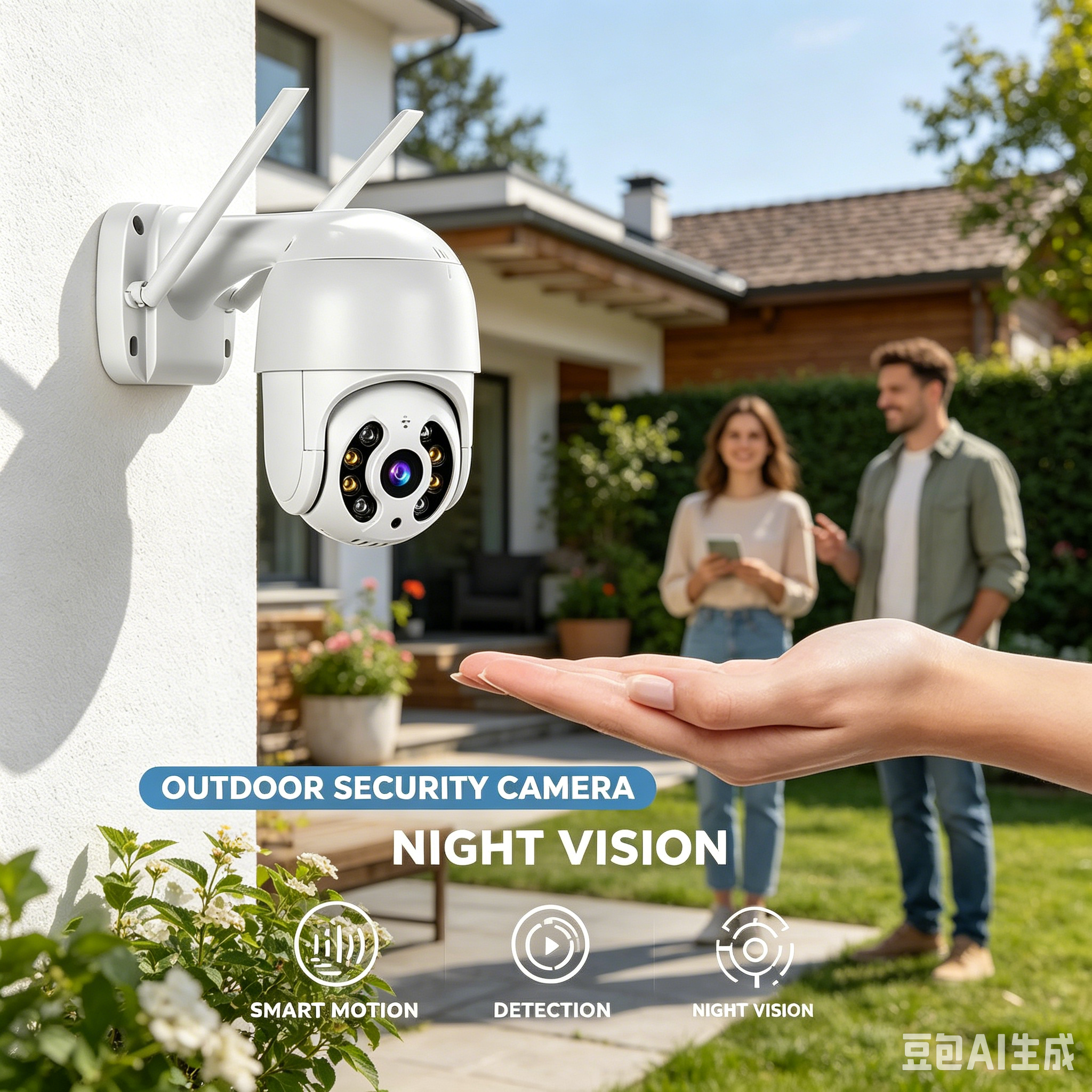WLAN-Sicherheitskamera mit visuellem Alarm, Farbnachtsicht, kabellos, für den Außen- und Innenbereich, Wandmontage, Bewegungserkennung, Heimüberwachung