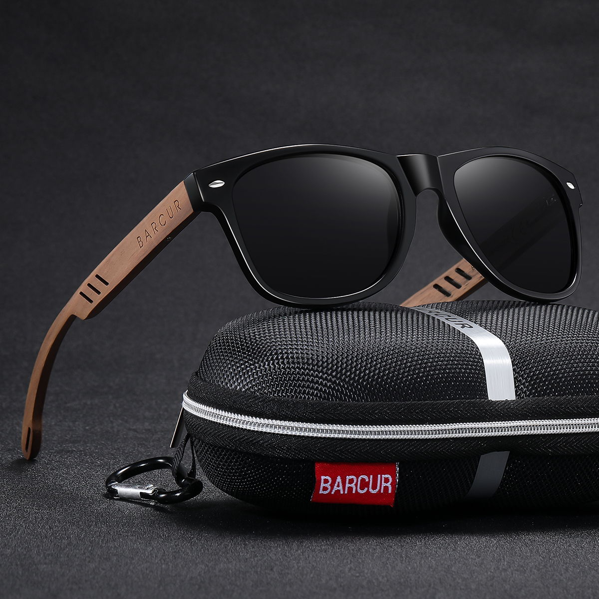 BARCUR Occhiali da sole in noce nera per uomo Occhiali da sole in legno Occhiali da vista da uomo Occhiali polarizzati Occhiali di protezione UVA & B ECO-Friendly