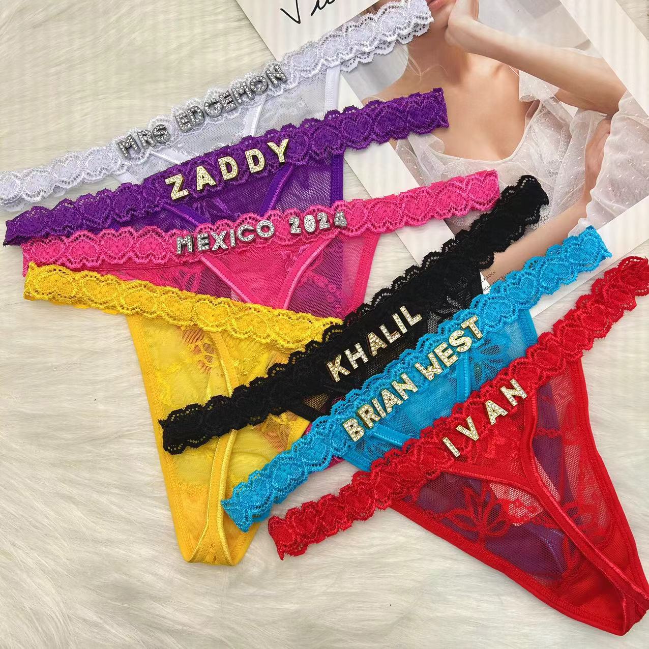 Tanga personalizada com nome personalizado pantie strass carta sexy lingerie personalizada presente t-back g-string biquíni jóias