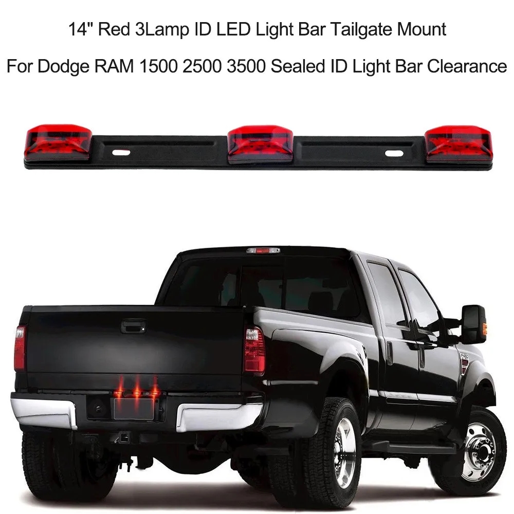 14" Red 3Lamp ID LED Light Bar Tailgate Mount For Dodge RAM 1500 2500 3500 Sealed ID Light Bar Clearance