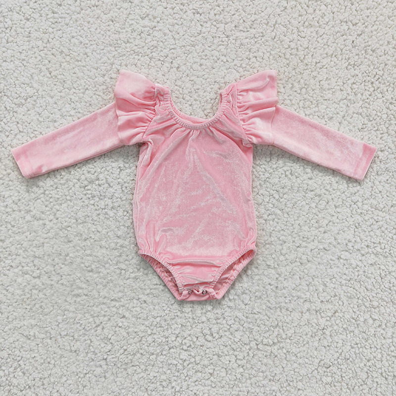 Recém-nascido rosa veludo bolha mangas compridas plissado macacão bebê menina macacão miúdo bummie atacado criança uma peça primavera roupas