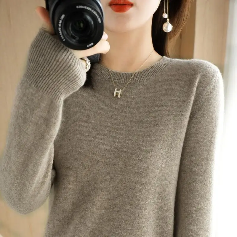 2025 suéter de mujer primavera otoño manga larga jerseys con cuello redondo camisas de fondo cálido suéter de moda coreana prendas de punto jerseys suaves