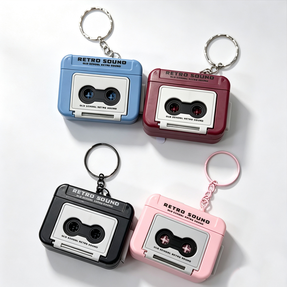 ZAKOL 4pc Mini Retro Cassette Recorder Key Chain Player Recording Fun Music Box Bag Pendant Keyring for Couple Friends Gifts