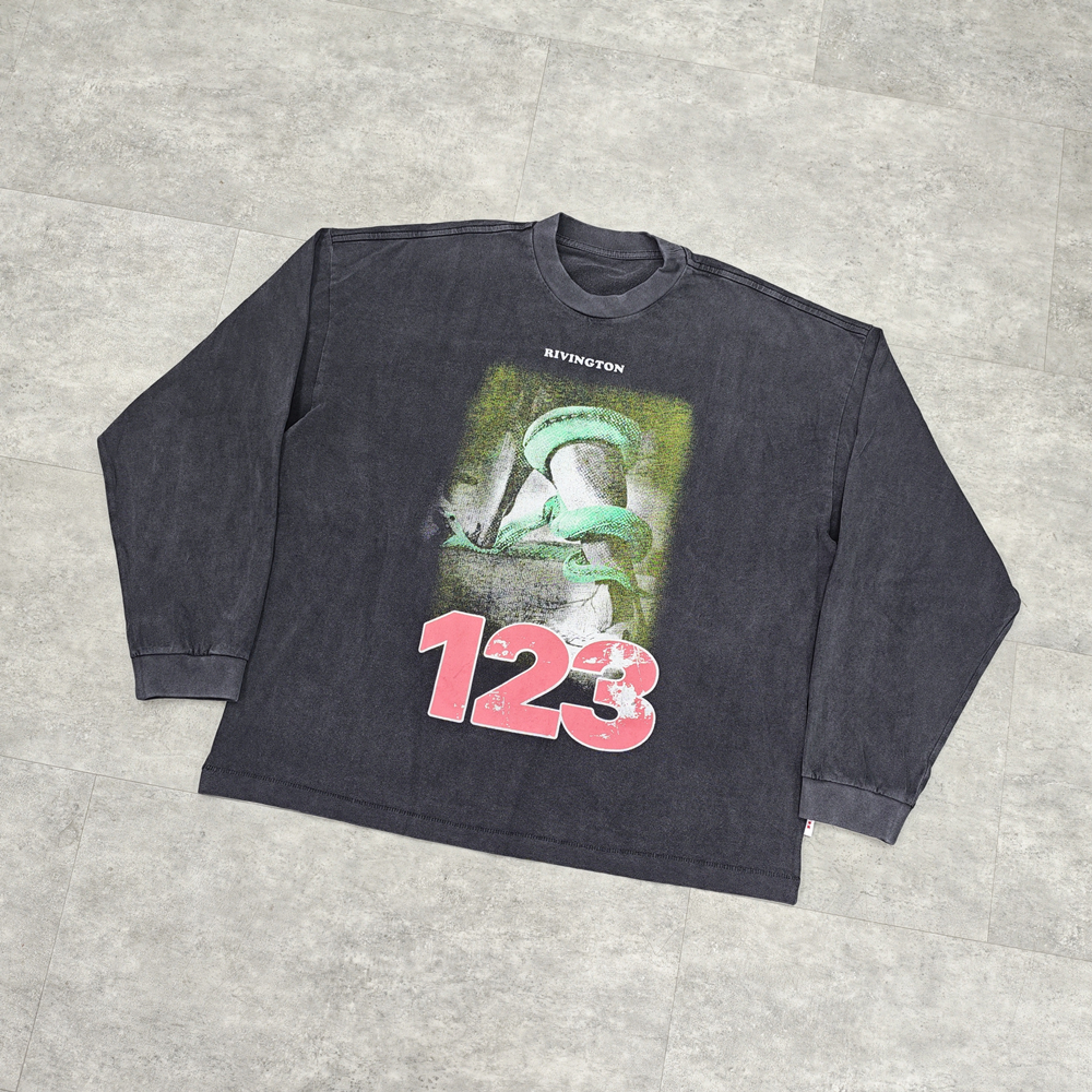 Yao moda RRR123 Vintage Casual de gran tamaño suelto deporte High Street gráficos estampado Camiseta de algodón Tops camiseta de manga larga para hombres