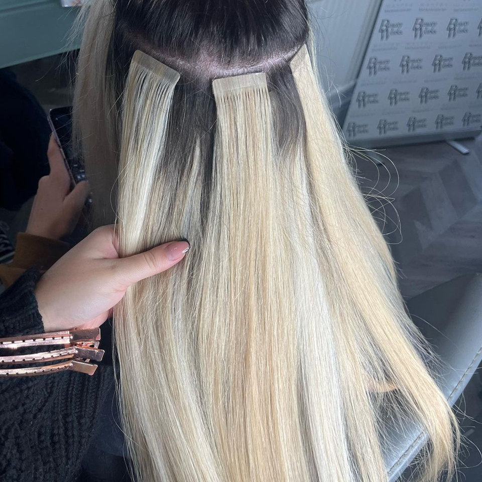 女性用ブラジル人毛エクステンション,100% 人毛,横糸,粘着剤,サロン用,20個