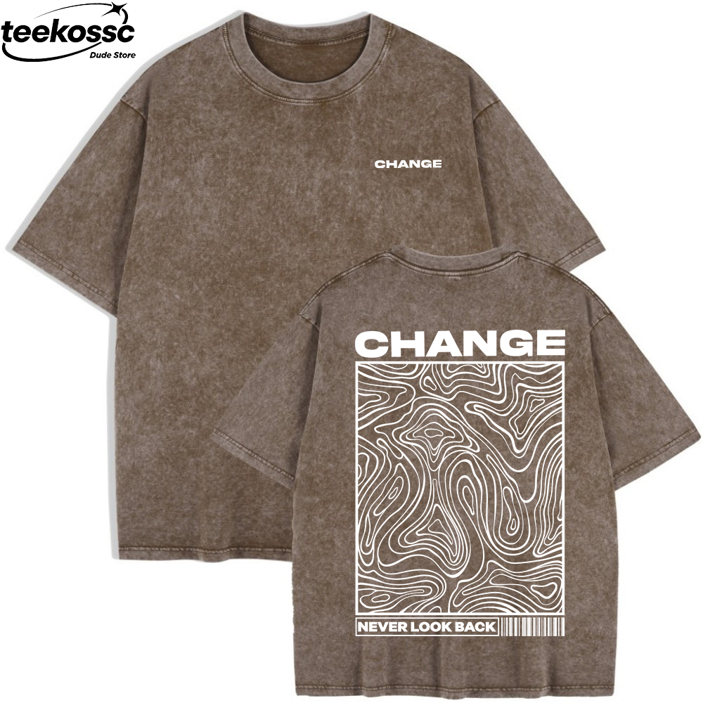 เสื้อยืดพิมพ์ลาย Change Never Look Back ผ้าฝ้ายทรงโอเวอร์ไซส์สำหรับผู้หญิง เสื้อยืดแขนสั้นลำลอง คอกลม ใส่สบายสำหรับฤดูร้อน