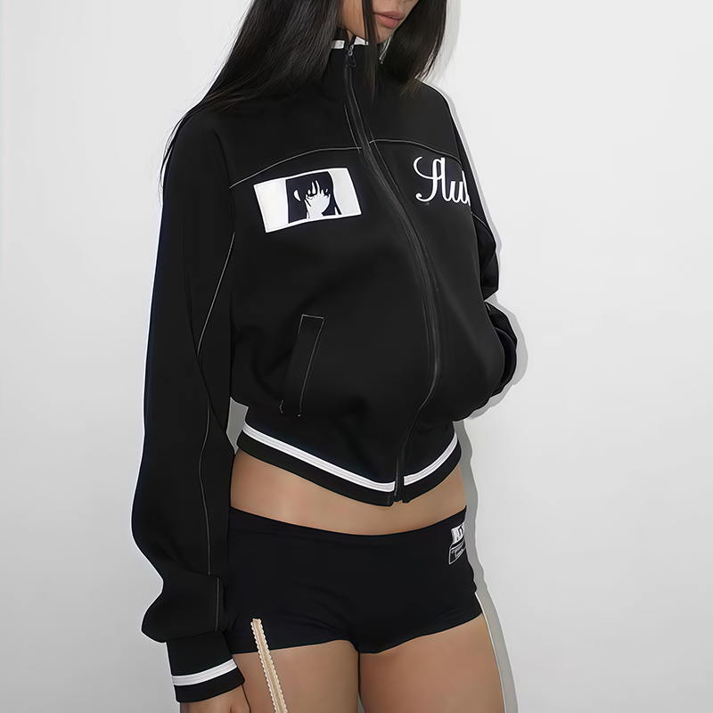 Chaqueta de béisbol de manga larga de dibujos animados coreanos para niñas chaqueta de calle Kawaii cárdigan con cremallera personalizado Anime otoño