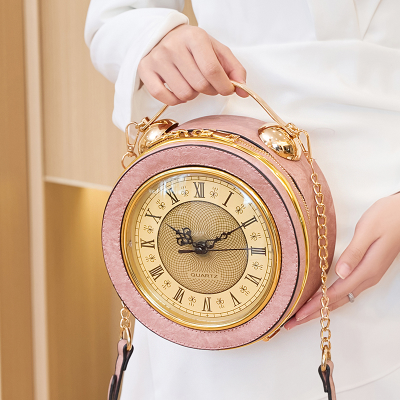 Een nieuwe retro handtas voor dames in 2026, een creatieve klok- en horlogetas, en een eigenzinnige en leuke kleine ronde tas