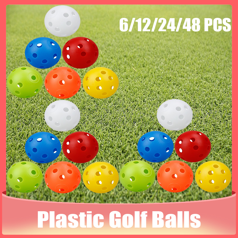 Bolsa de 6/12/24/48 Uds., pelota de Golf de práctica de 42MM, Color perforado, flujo de aire interior, pelotas de Golf de plástico, pelota de juguete de entrenamiento