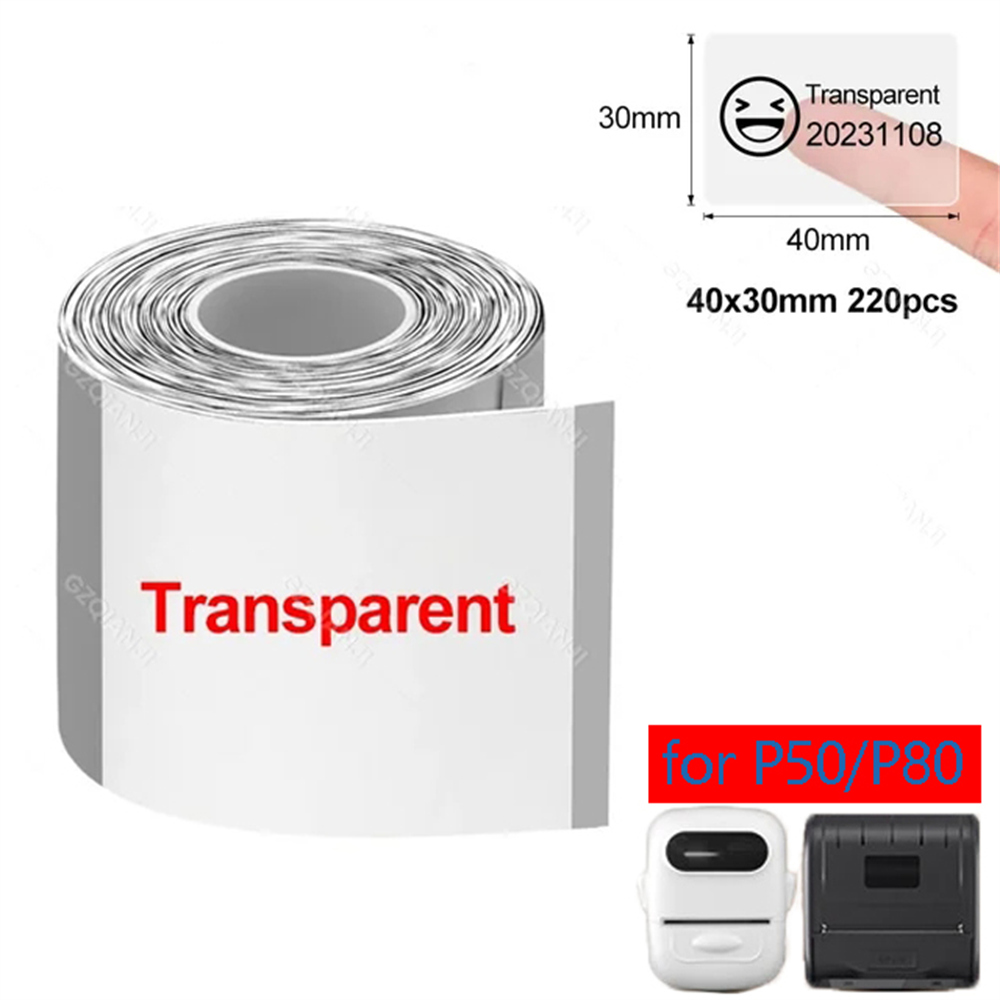 Papier d'étiquettes transparent Marklife P50 pour impression de codes-barres, papier autocollant imperméable, papier d'étiquettes thermiques, prix