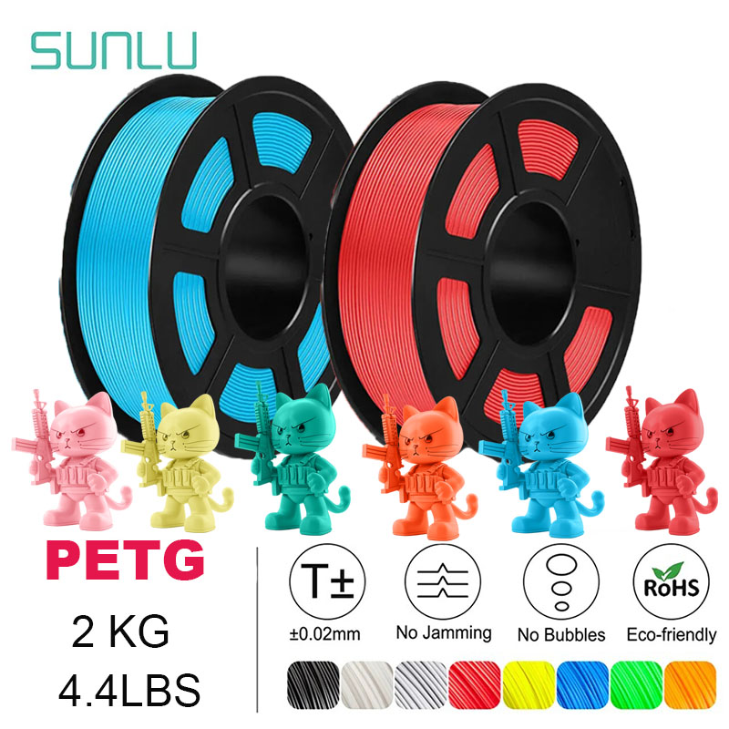SUNLU 2 рулона PETG/PETG прозрачная нить 1,75 ± 0,02 мм, катушка 1 кг (2,2 фунта), высокая прочность, аккуратно намотанная нить, подходит для большинства принтеров FDM