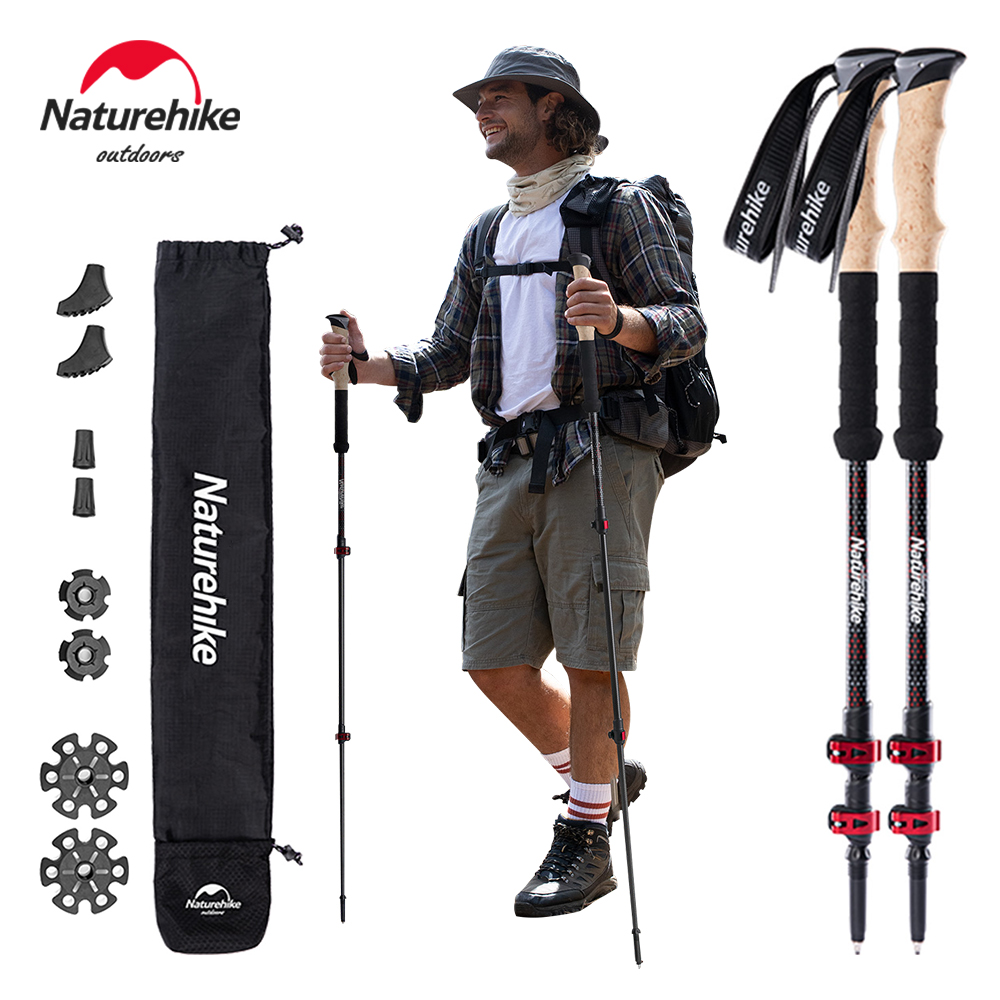 Треккинговые палки Naturehike, 2 шт., трость из углеродного волокна, складная телескопическая дубинка, сверхлегкие палки для туризма, альпинизма, профессиональная палка