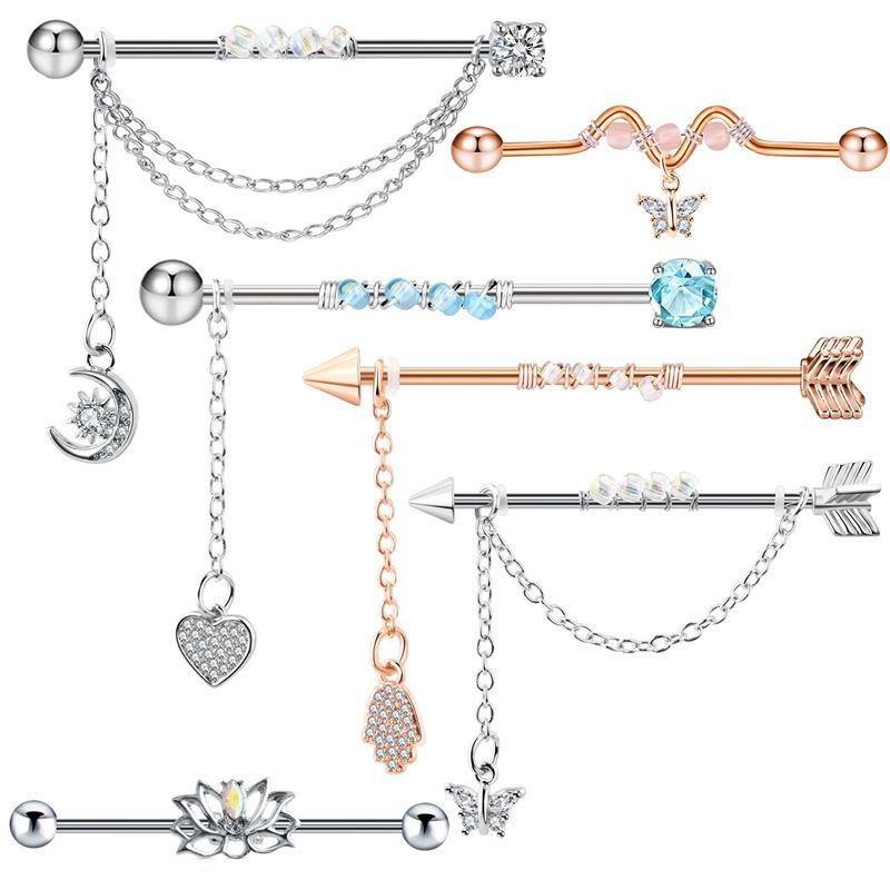 Boucles d'oreilles de perçage industrielles CZ, haltère, Cartilage d'oreille, Helix-Conch, barre de perçage, clou, bijoux pour le corps, Piercing Tragus Dangle