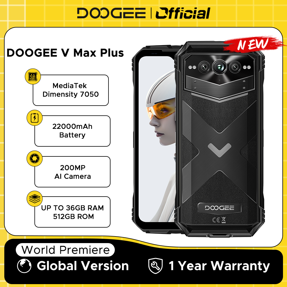 【Brand+】เปิดตัวทั่วโลก DOOGEE V Max Plus โทรศัพท์มือถือพันธุ์แกร่ง แบตเตอรี่ 22000mAh หน่วยความจำ 36GB(16+20) ความจุ 512GB กล้อง 200MP หน้าจอ 6.58 นิ้ว 120Hz ชิปเซ็ต Dimensity