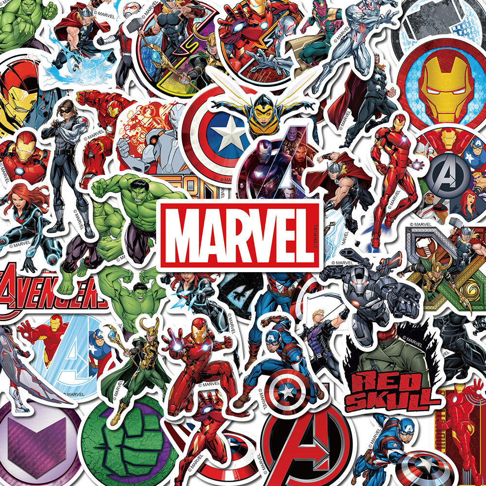 50 STKS Disney Marvel Stickers Anime Figuur Iron Man Steve Rogers Sticker Gitaar Laptop Bagage Skateboard Cartoon Graffiti Speelgoed