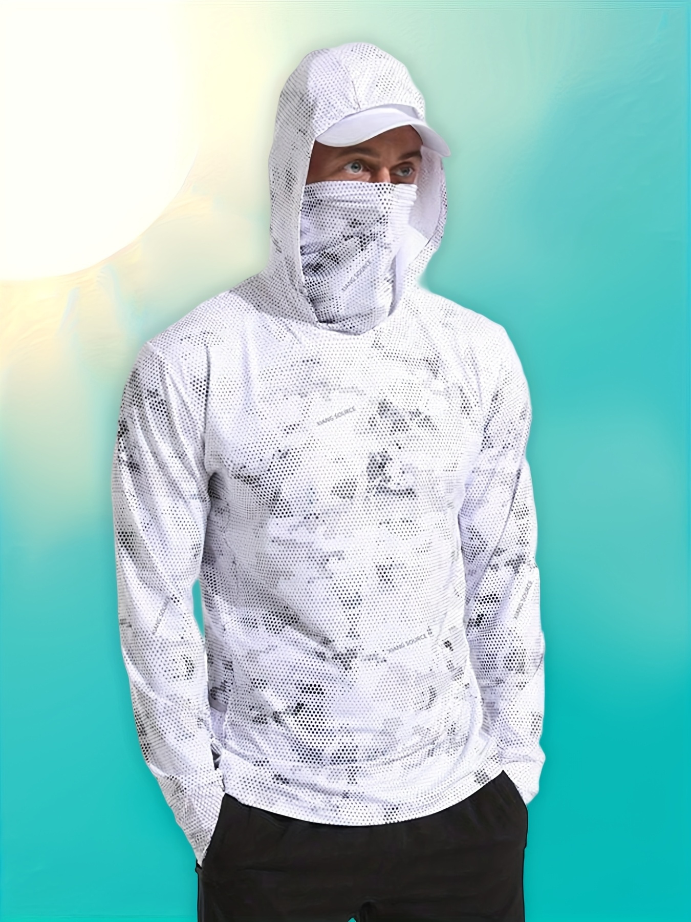 เสื้อฮู้ดตกปลาผู้ชาย แขนยาว แห้งเร็ว ระบายอากาศได้ดี ป้องกันรังสียูวี เสื้อยืดตกปลาสำหรับกิจกรรมกลางแจ้ง เสื้อผ้าตกปลา