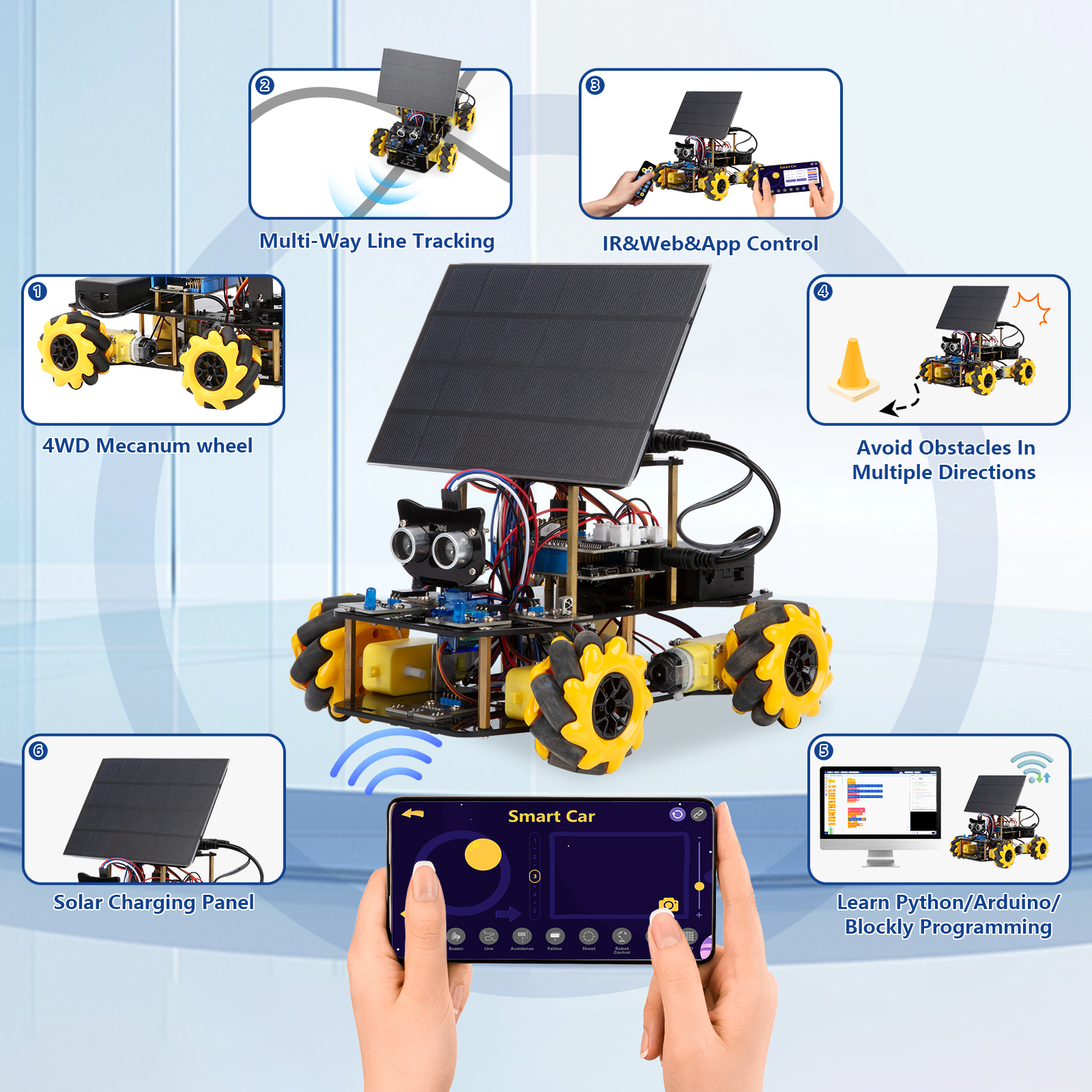 ACEBOTT Smart Robot Zonne-energie Carkit 4WD Afstandsbediening Auto Compatibel met Arduino IDE Elektronisch Programmering Project STEM