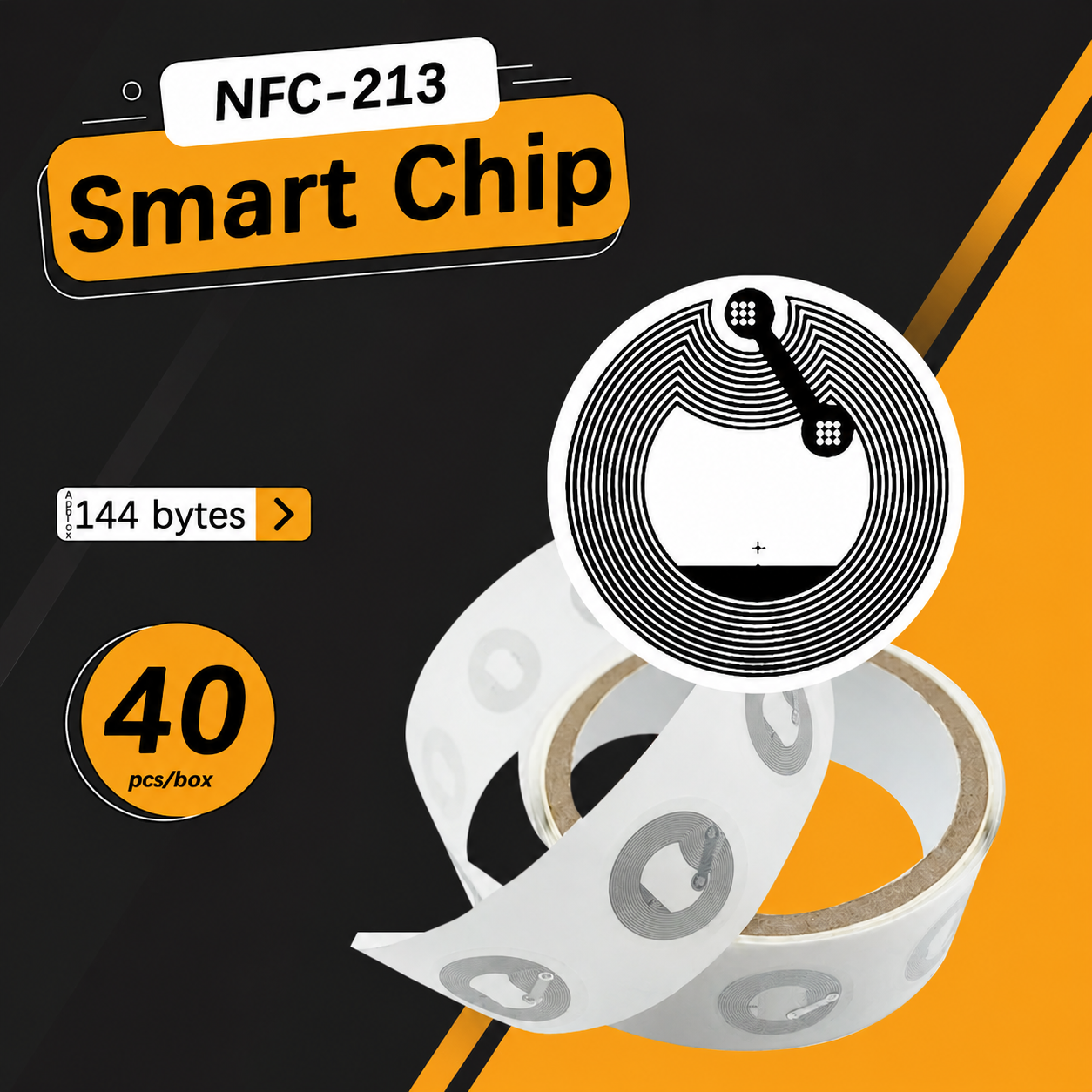 40 ชิ้นแท็กสติกเกอร์เอ็นเอฟซี,แท็ก NFC, โทรศัพท์ที่ใช้งานได้, ISO144443A, 13.56MHz, Ntag213 114 ไบต์