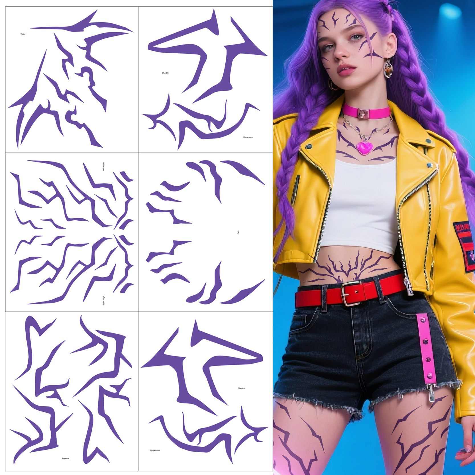 Nuevos tatuajes temporales K-Pop Demon Hunters: juego Rumi y Jinu para cosplay y Navidad |   Diseños de HUNTR/X y Saja para niñas y niños