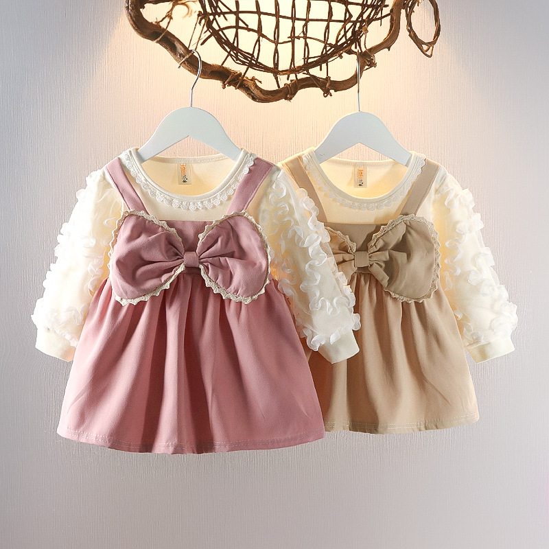 Vestido de otoño para niña, nuevo estilo, vestido de niña, vestido de princesa elegante para niños, ropa de bebé, lazo grande de otoño