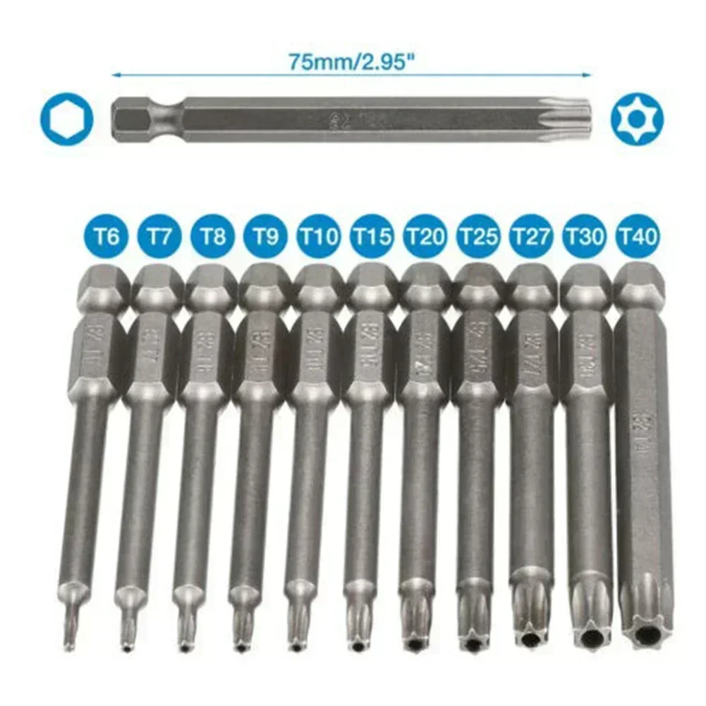 Juego de puntas de destornillador Torx magnético Long-T40 de 75mm, cabezal de destornillador eléctrico T7 T8 T15 T20 T25 T27 T30 T40, 1 Uds.