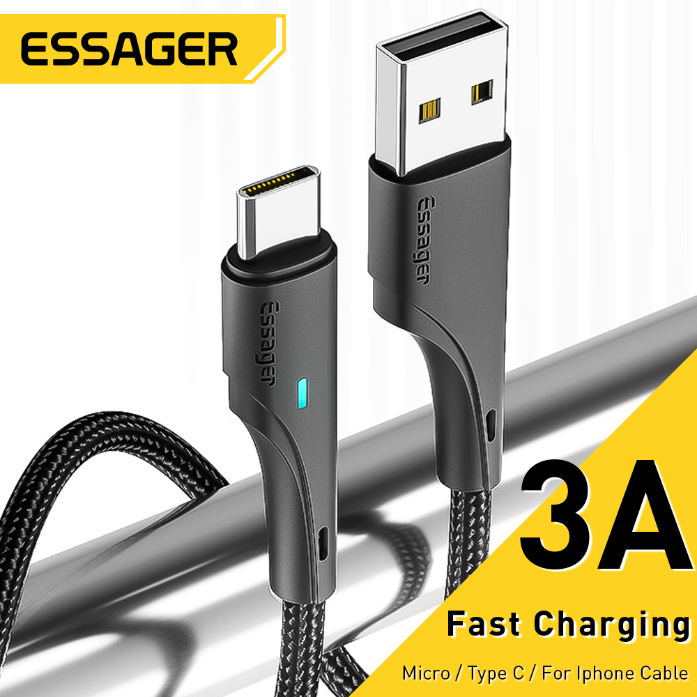 Cable Essager 3A USB tipo C Cable Micro USB de carga rápida para Xiaomi Realme Redmi Oneplus Huawei Iphone Cable para teléfonos móviles