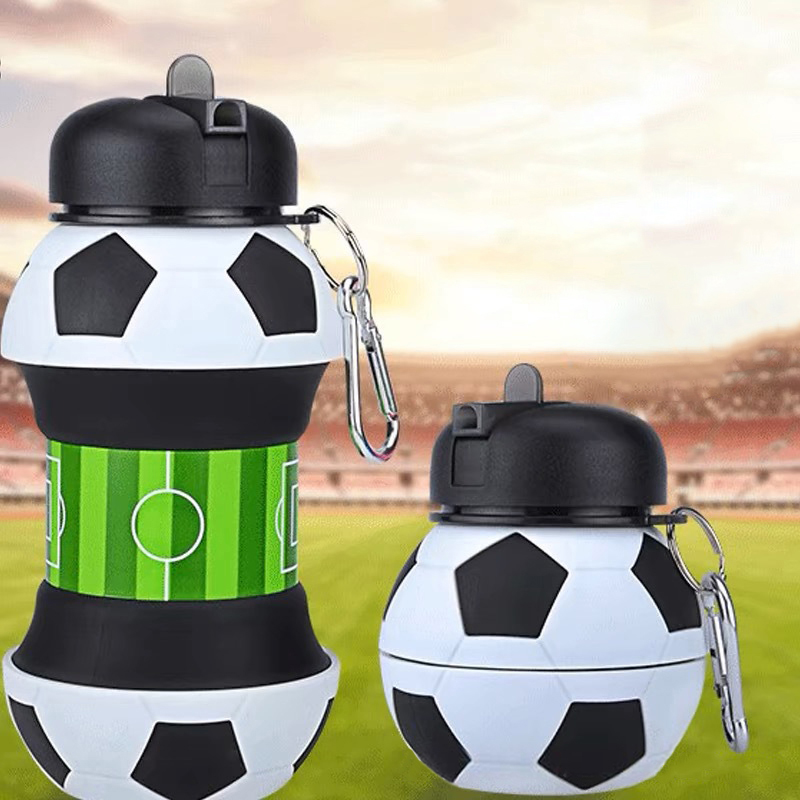 550ml Creative Football Shaped Folding Silicone Water Bottle Outdoor Sports Portable Water Cup School Kids Leakproof Mug