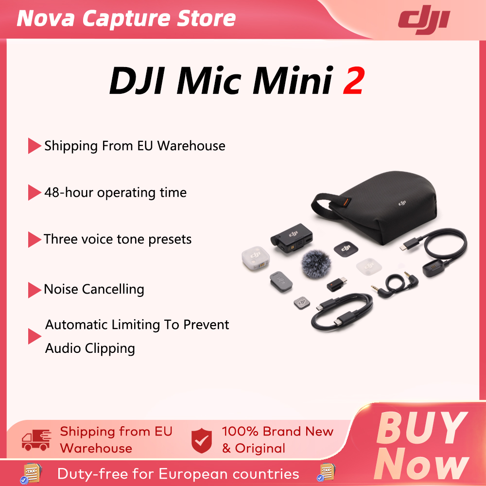DJI Mic Mini 2 Kabelloses Ansteckmikrofon Dual-Kanal Professionelle Audioaufnahme für Smartphone DSLR Vlog Creator Mic Mini 2