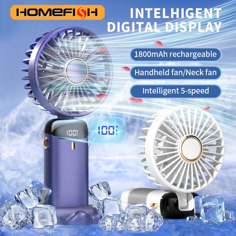 พัดลมพกพาแบบชาร์จไฟได้พร้อมจอแสดงผล LED ดิจิตอล 90 ° พัดลมแบบชาร์จไฟได้แบบปรับได้, 5 ระดับความเร็วลม มินิอโรมาเธอราพี