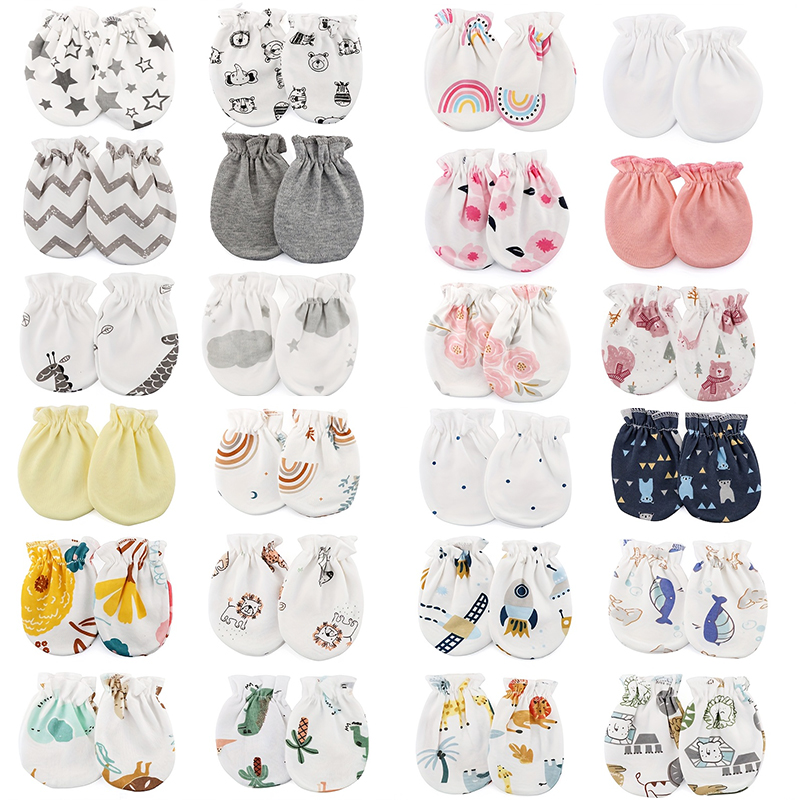 6 Pairs/lot Newborn Gloves Cartoon Prints Baby Boys Girls Mittens New Born Face Protection Mitten Babies Shower Gift 100% Cotton