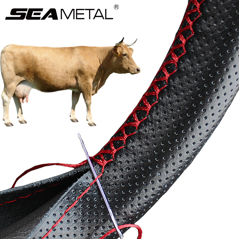 SEAMETAL ฝาครอบพวงมาลัยหนังแท้สําหรับรถ Braiding พวงมาลัยครอบคลุม Anti Scratch พวงมาลัยอุปกรณ์เสริม