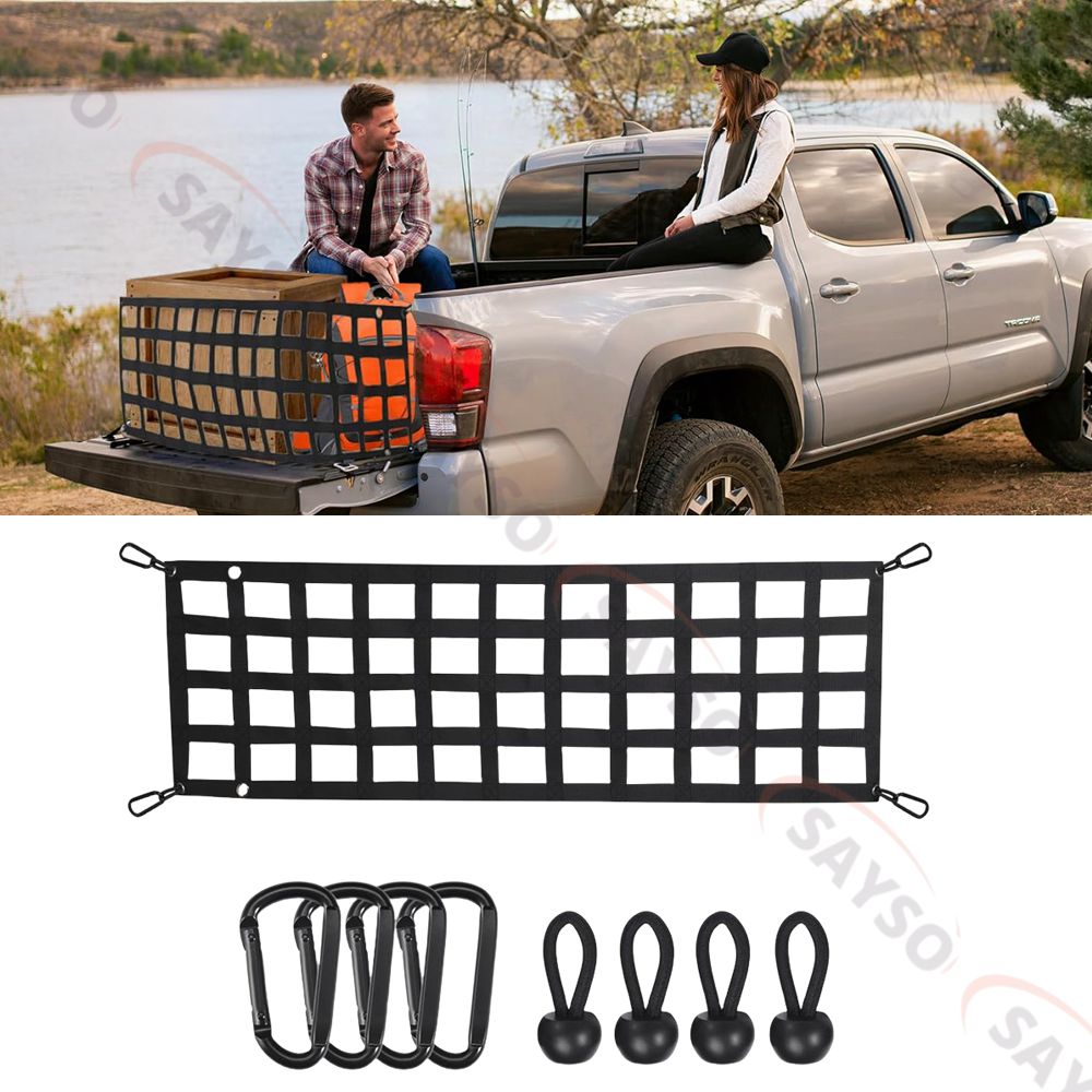ตาข่ายคลุมสัมภาระแบบหนาพิเศษ สีดำ ทำจาก PVC สำหรับรถกระบะ รถ SUV รถตู้ ตาข่ายนิรภัยสำหรับท้ายรถ อะไหล่ตกแต่งรถยนต์