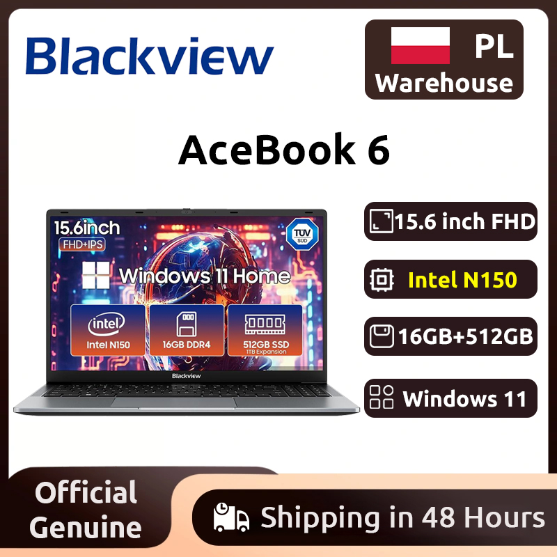 Laptop Blackview AceBook 6 Intel Twin Lake N150 CPU 15,6'' FHD+ IPS Ekran 16GB DDR4 512GB SSD Bateria 36Wh Windows 11 Notebook