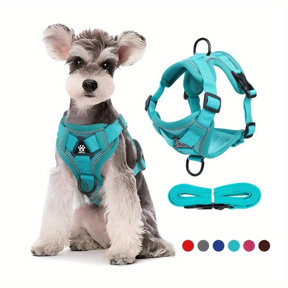 Juego de arnés y correa para perros sin tirones, chaleco con arnés ajustable para mascotas para perros pequeños, gatos, correa reflectante para el pecho para perros, caminar con plomo
