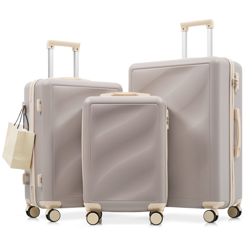 Set Koper 3 Buah, Koper ABS Ringan dan Tahan Lama dengan Roda Spinner dan Kunci TSA, Koper Perjalanan untuk Dibawa & Diperiksa di Bagasi (20"/24"/28")