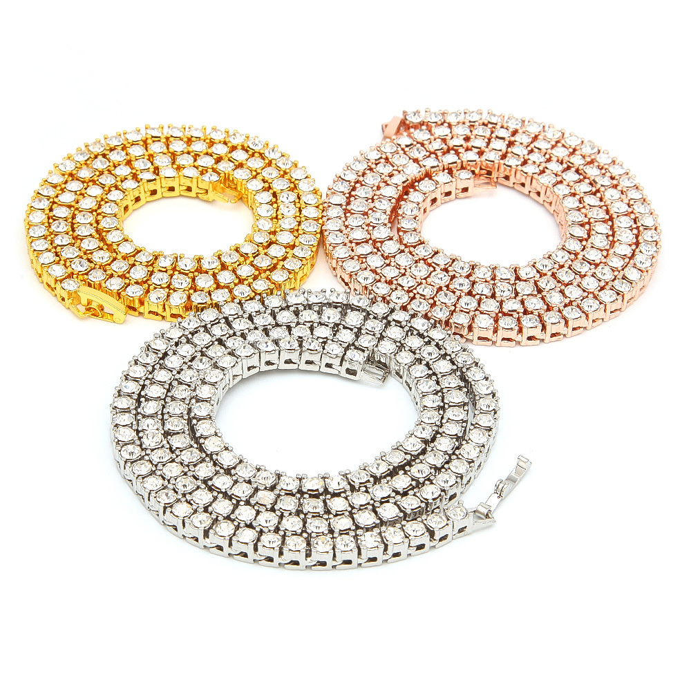 Collana con zirconi a fila da 3 mm Collana con tendenza di personalità con catena da tennis con zirconi AAA per regali di gioielli per uomini e donne