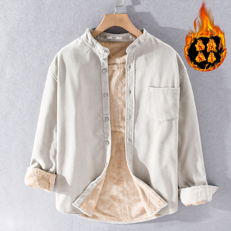 Camisas de inverno masculinas quentes manga longa veludo camisa vintage masculino diário causal engrossar roupas bolso sólido camisa de lã simples